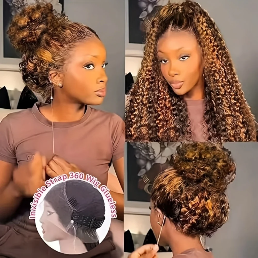360 4/27 شعر مستعار دانتيل كامل شعر الإنسان حزام غير مرئي 250 الكثافة موجة عميقة HD الدانتيل الباروكة الأمامية شعر الإنسان قبل قطع مجعد 360 الباروكات #4