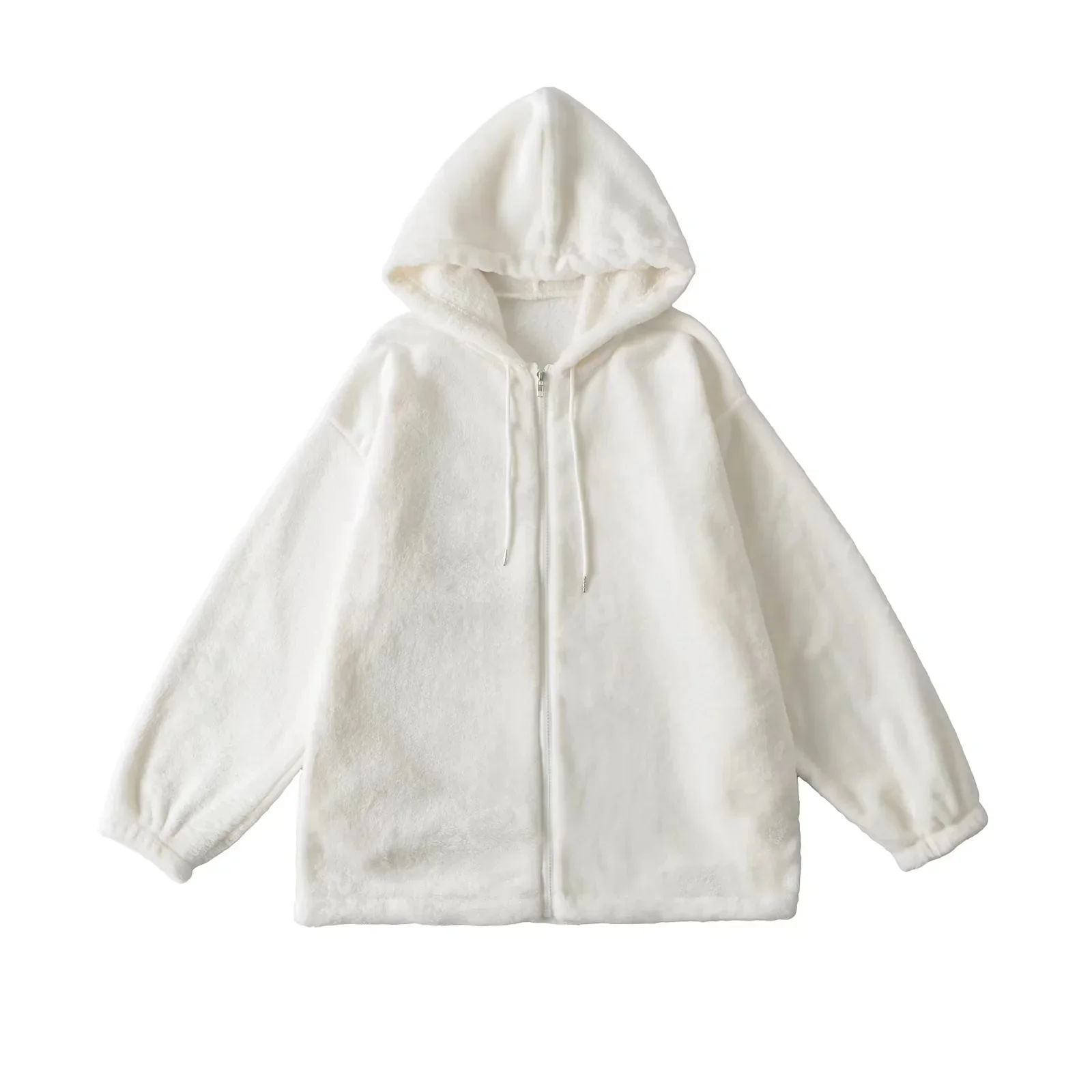 معطف نسائي بقلنسوة من فرو الضأن بتصميم كلاسيكي أمريكي فضفاض مع سحاب طويل معطف تنحيف لخريف وشتاء