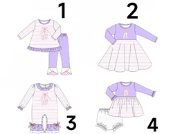 New Arrival Hot Sale Toddler Clothing Purple Long Sleeve Dress Cute Clothing Long Sleeve Suit Wholesale Customized Milk Silk