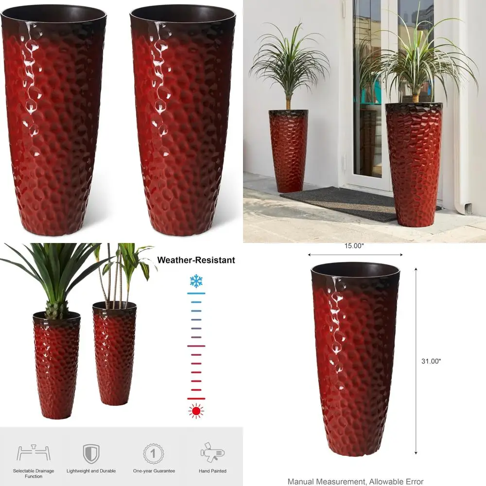 مجموعة مزارعات بلاستيكية كبيرة طويلة مكونة من قطعتين مع نسيج قرص العسل والأحمر المتدرج، تتضمن فتحات الصرف، كبيرة الحجم للنباتات الكبيرة