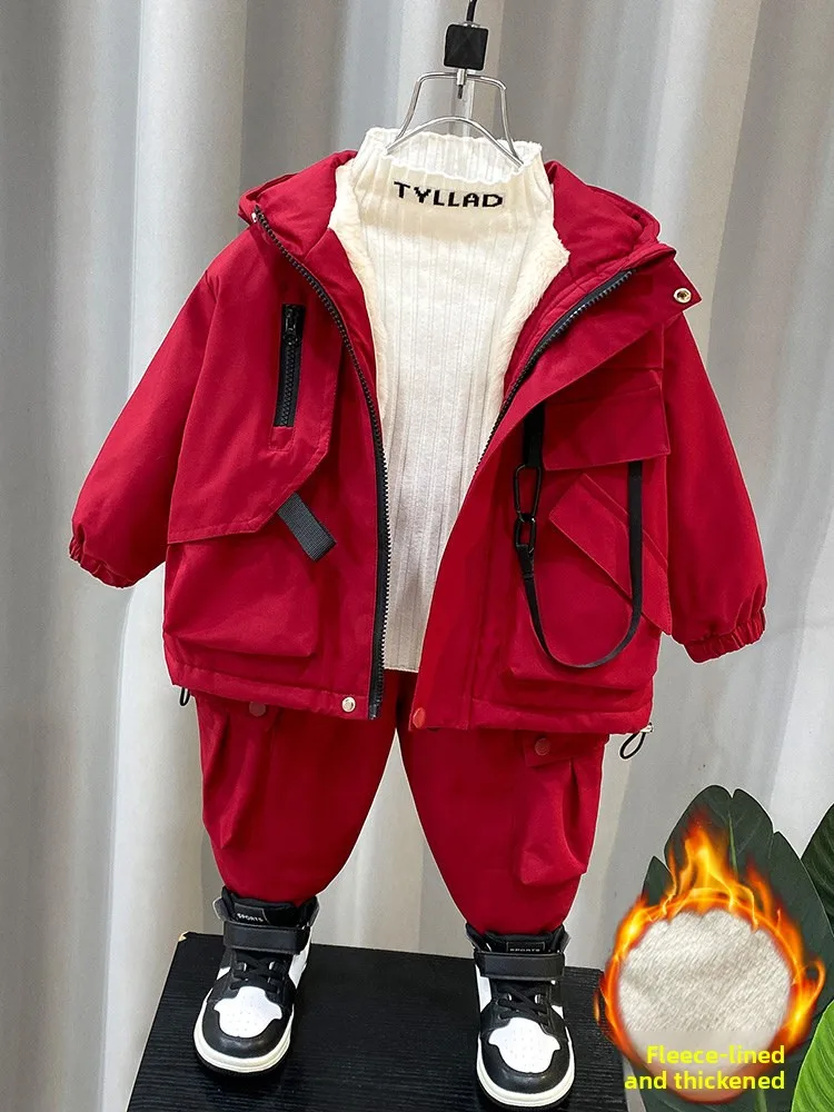 

Детский комплект зимней одежды Thiened Fce, осенне-зимний уличный софтшелл для мальчиков и штаны, комплект из двух предметов для малышей