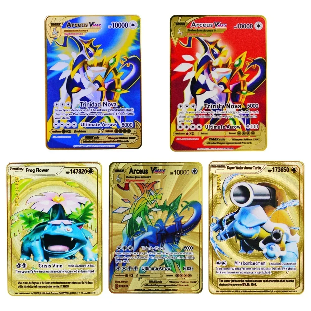 

5Pcs Metal Pokemon Letters Pokemon Cards Blastoise Vmax Charizard Pikachu Gx Mewtwo Golden Iron Letter Anime Game Card Kids Toys