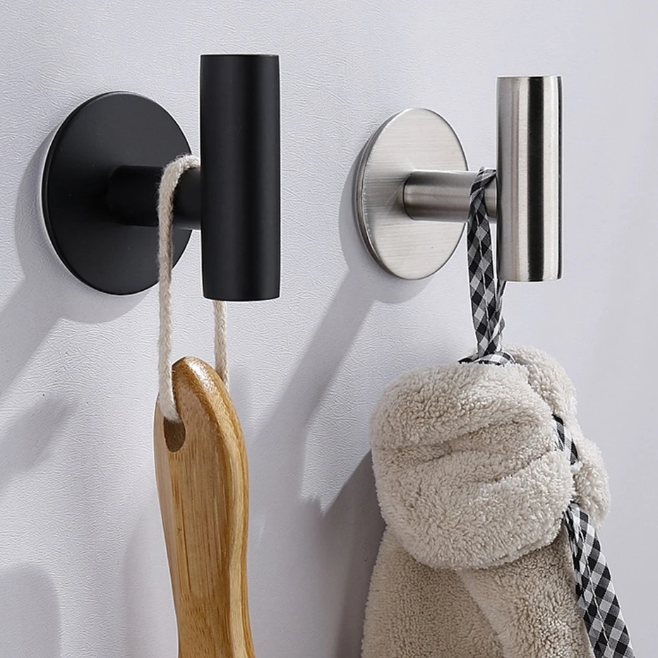 Bathroom Stainless Steel Towel Hook Self Adhesive/ Punch Wall Coat Rack Key Holder Rack Towel Hooks Clothes Rack Hanging Hooks