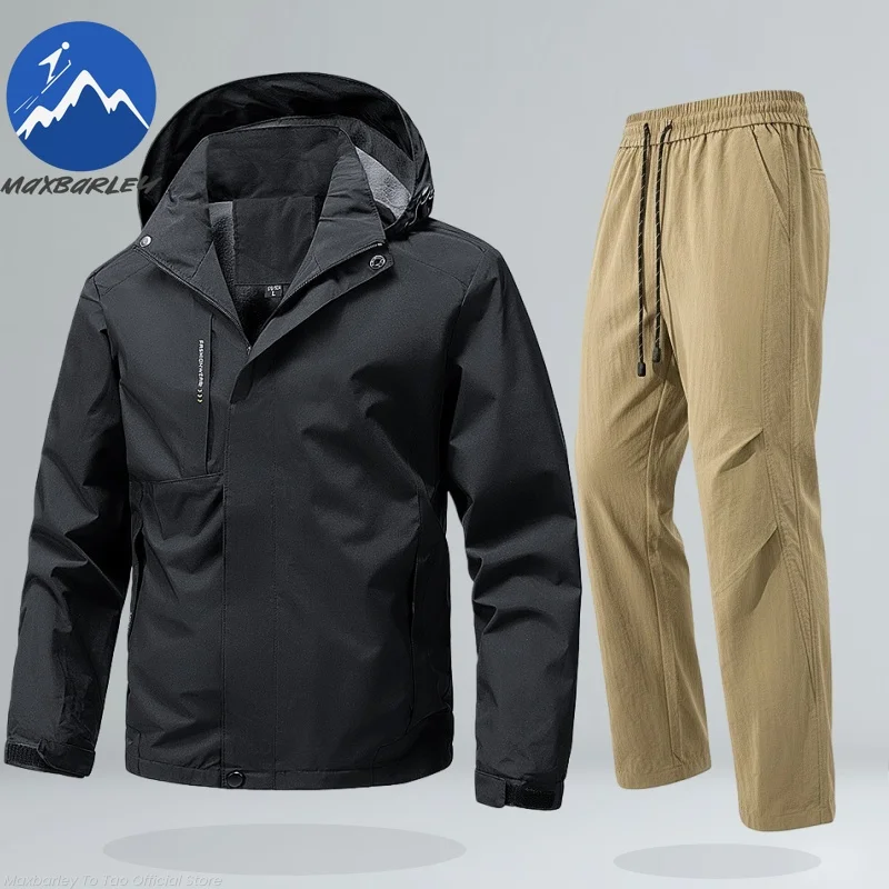 

Maxbarley Men Suit Set Waterproof Hiking Jackets Outdoor Windbreaker+ Pants Outfit Youth Running Hooded Hikingear Two-piece Set