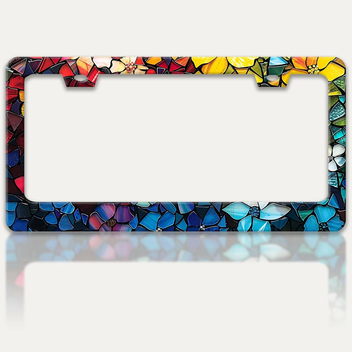 

Marble Flowers License Plate Frame Stainless Steel with Screws for US Cars 6x12 Inch