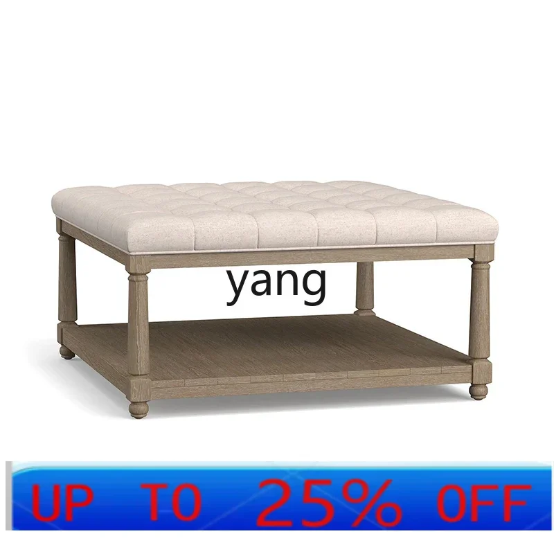 

Lmm solid wood square coffee table living room fabric buckle small square stool household sofa shoe changing stool