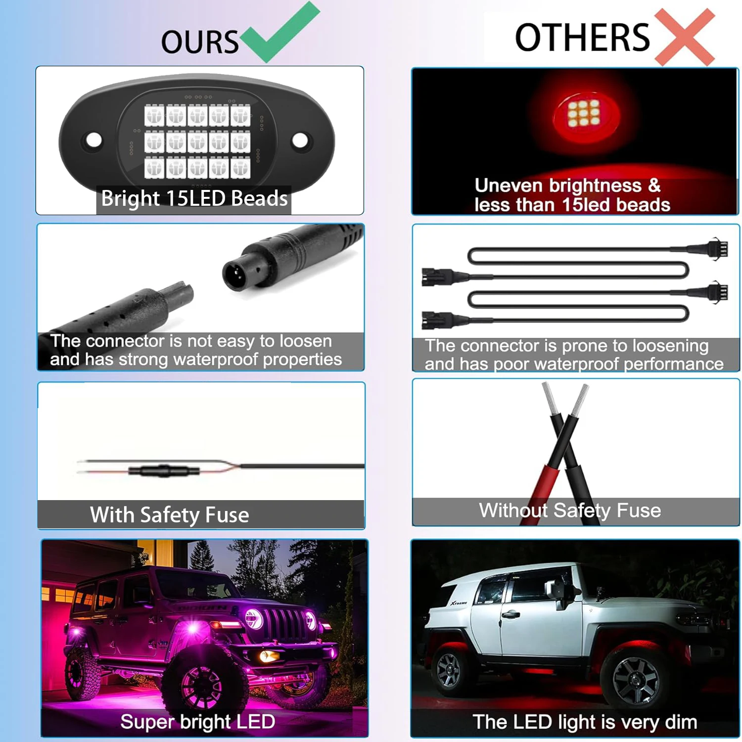 6/8/12Pods النيون LED أضواء الصخور App التحكم RGB LED Underglow أسفل الضوء متعدد الألوان للسيارات SUV شاحنة أضواء تحت الجسم 12 فولت #4