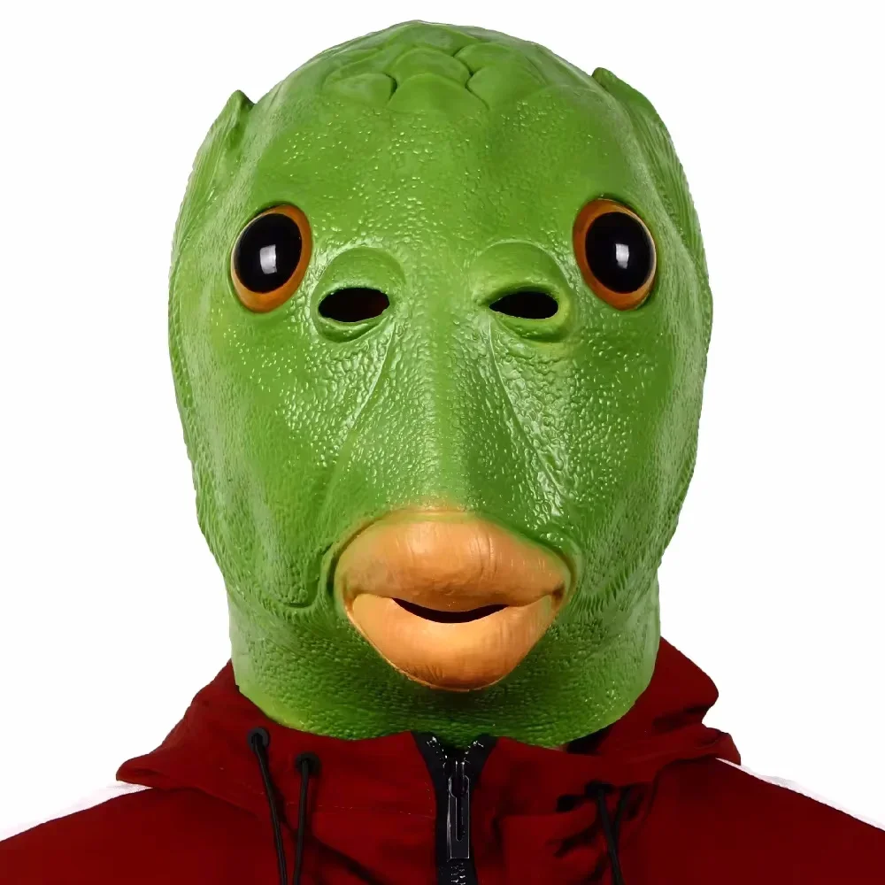 Halloween Masquerade Mask Cosplay Green Fish Head Latex Mask Everyday Funny Gift Carnival Party Festival Cosplay Costume Mask
