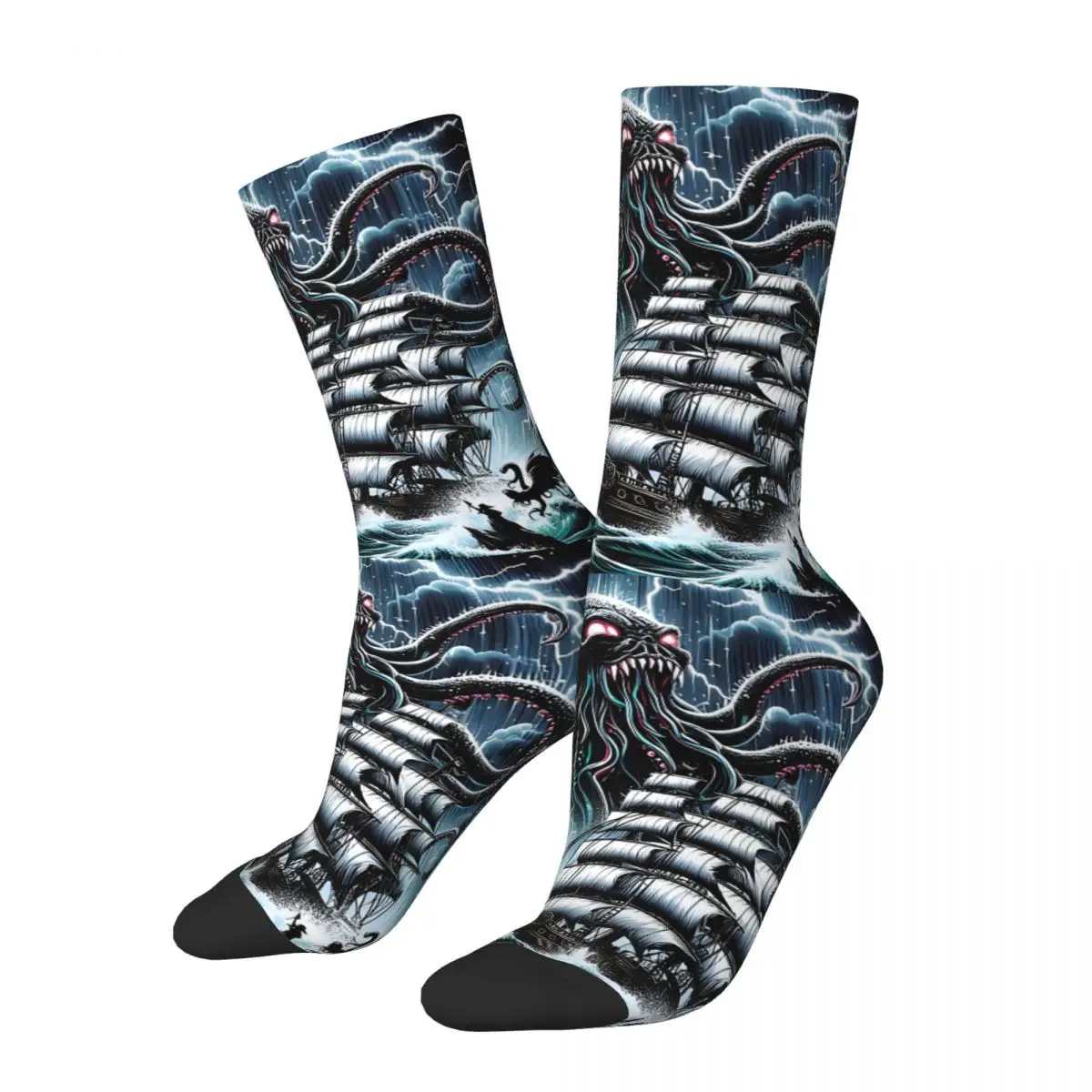 Funny Crazy Sock for Men Giant Octopus Hip Hop Vintage Nautical Octopus Seamless Pattern Printed Boys Crew Sock Casual Gift