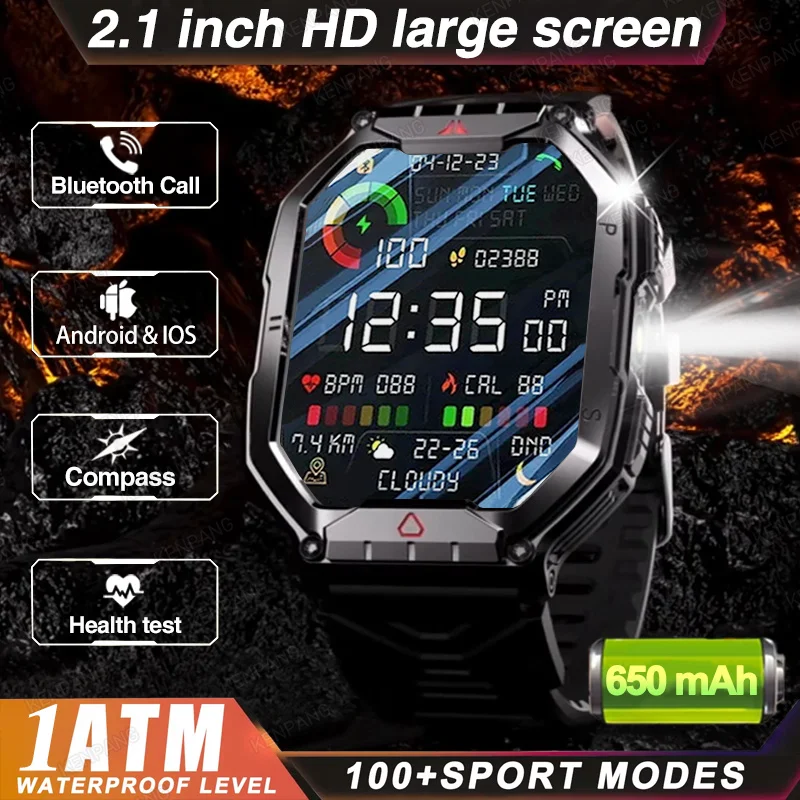 

For Huawei Xiaomi Military Outdoor Sport Smart Watch Men Flashlight Compass Waterproof Bluetooth Call Healthy Smartwatch 2024new