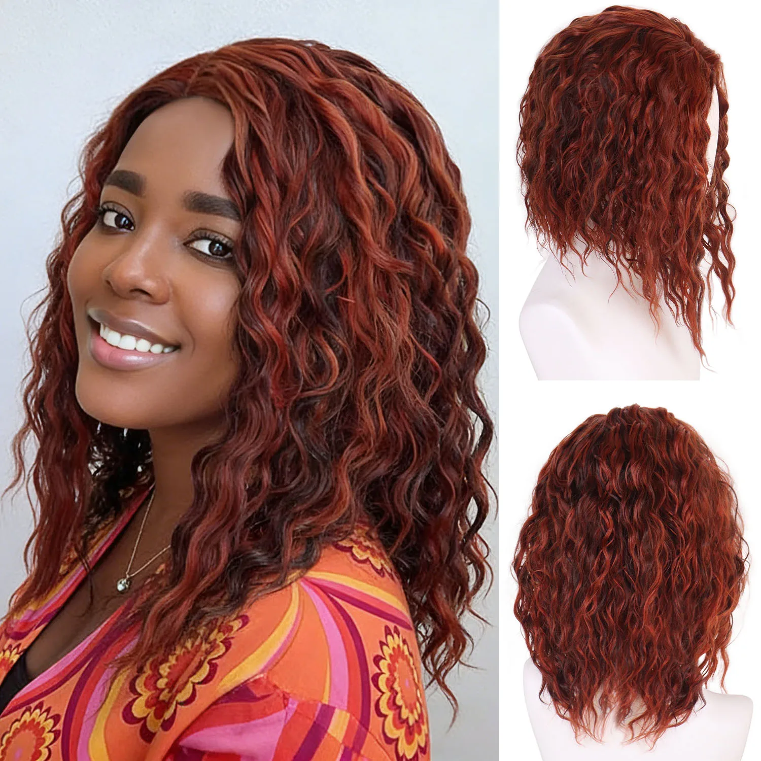 

GNIMEGIL Synthetic Auburn Hair Wigs for Women Red Wave Bob Wig Loose Wavy Hairstyle Side Parting Wig Ladies Halloween Party Use