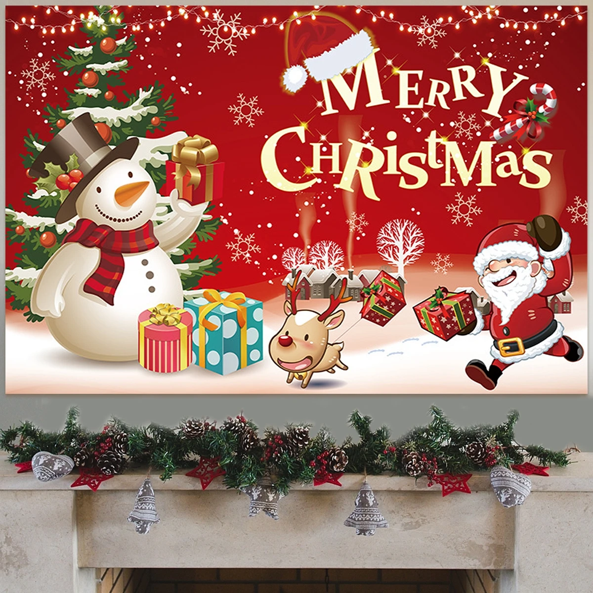 Snowman Christmas Background Cloth Merry Christmas Decorations for Home 2023 Navidad Noel Kerst Xmas Gifts New Year Decor 2024