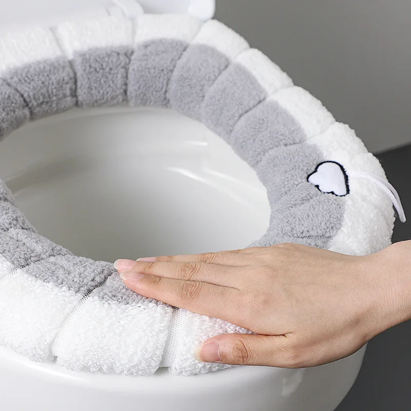 Universal Toilet Seat Cover Pure Color Pattern Closestool Mat Soft Warm Toilet Seat Cushion Bathroom Toilet  Accessories