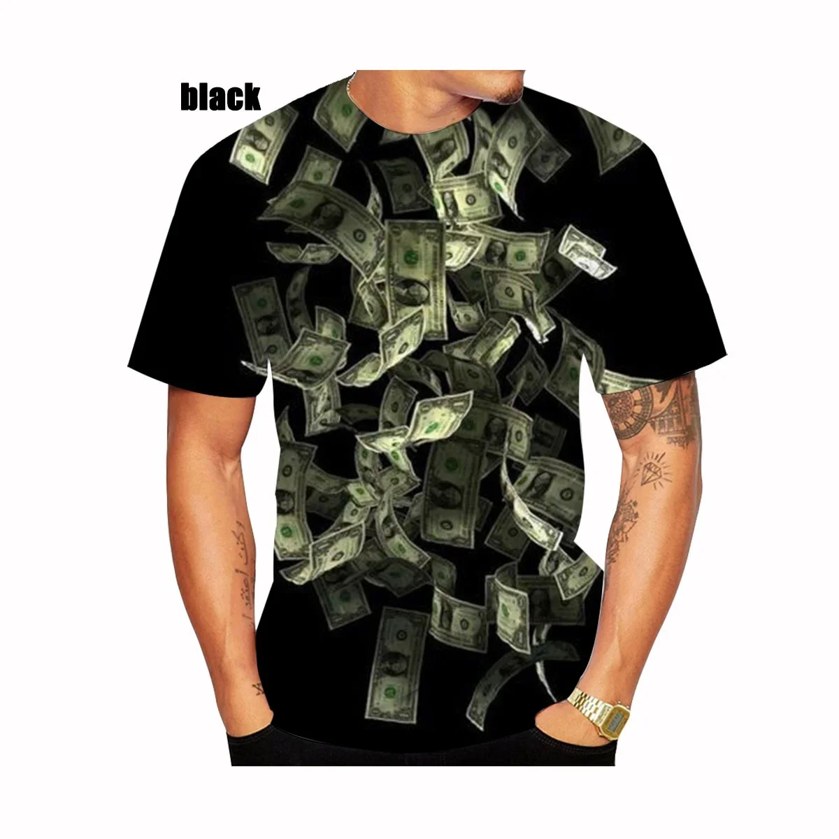 Dollar 3D Printed T-Shirt Men's and Women's Funny Dollar Printed Short Sleeve Top Size XXS-6XL