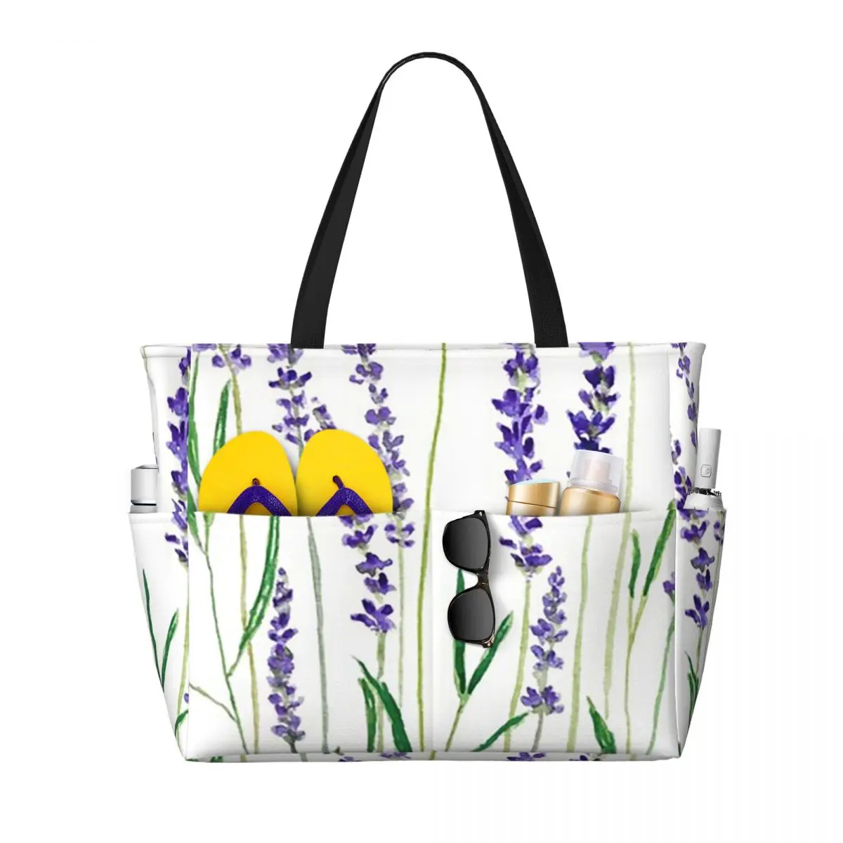 

Hand Painted Purple Lavender Beach Tote Bag Sport Gym Yoga Duffle Large Tote Bag Women Travel Bag Fitness bag