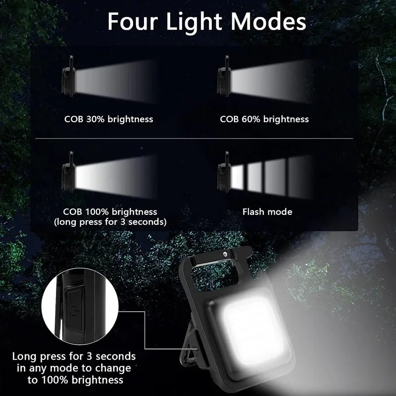 1pc COB Keychain Work Light Flashlight With 4 Lighting Modes Keychain Light Emergency Light Mini Flashlight With Magnetic Base
