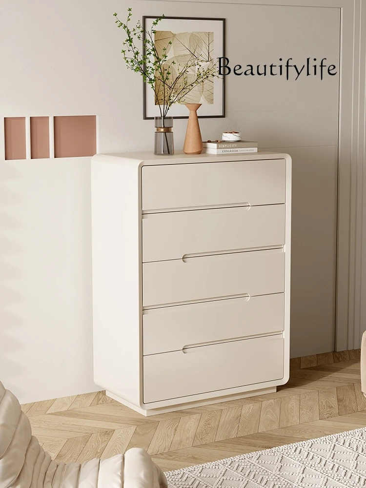 Italian Cream Style Solid Wood Chest of Drawers Bedroom Tailstock Dresser Modern Minimalist Partition Side Cabinet