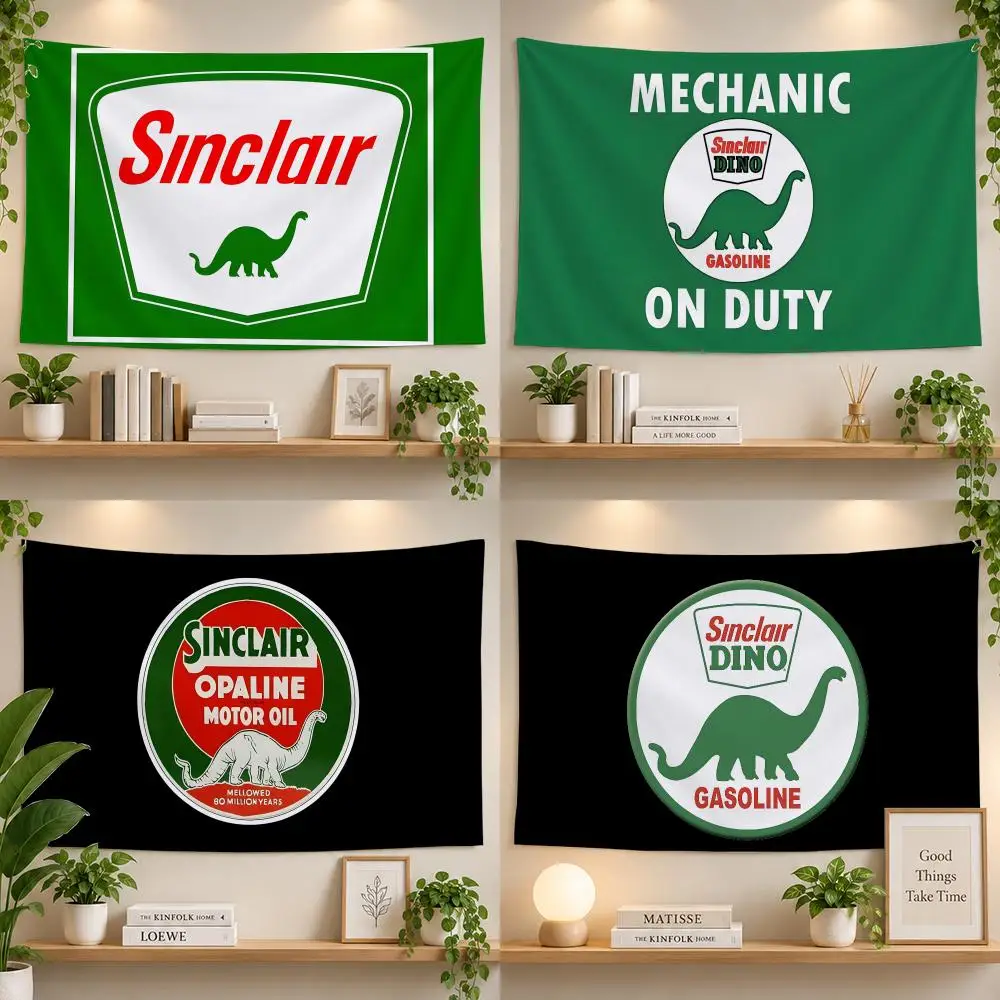 Oil Sinclair Retro Dino Gas Station Flags Personalized Banner Flag Room Dorm Camping Picnic Garage Bar Outdoor Wall Decor