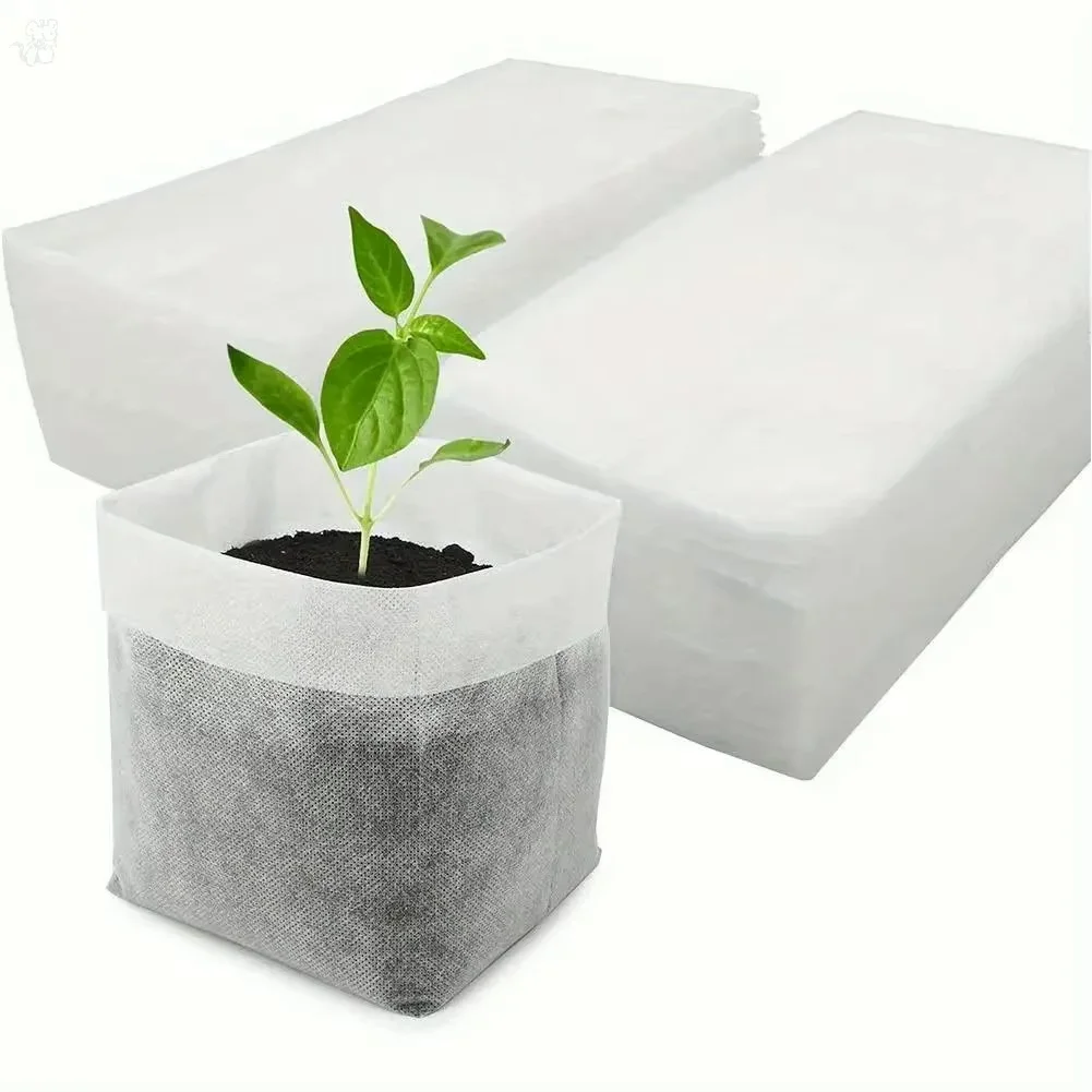100pcs Biodegradable Seedling Nursery Bags Non-Woven Fabric Plant GrowBags Pouches for Home Garden Seed Starters