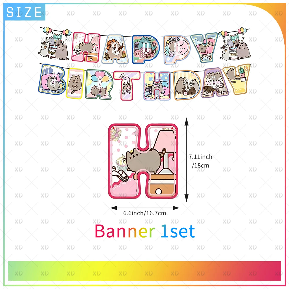 Niedliche Katzen-Geburtstagsparty-Dekoration Hintergrund-Zubehör Ballon-Set Tortendekoration Wimpelkette Kawaii P-Pusheening Geschenk-Requisiten – Detail 1