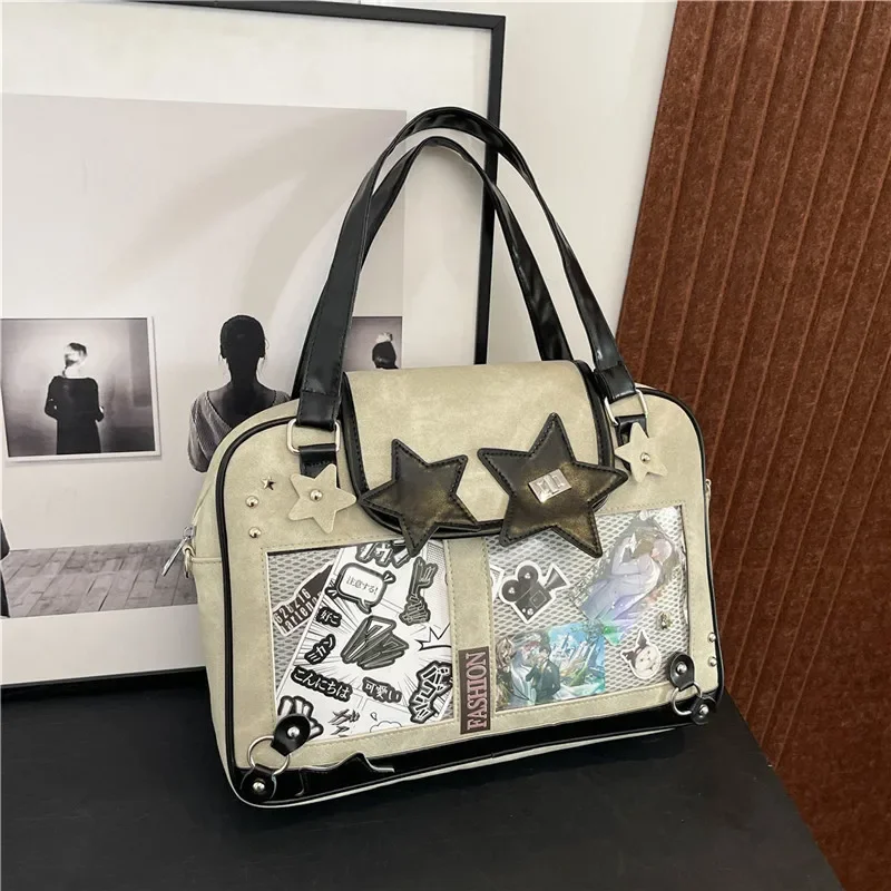 

HAEX Y2K Women Ita Bags Fashion Harajuku Patchwork PU Tote Bag Female Designer Students Commute Crossbody Shoulder Bolso Mujer