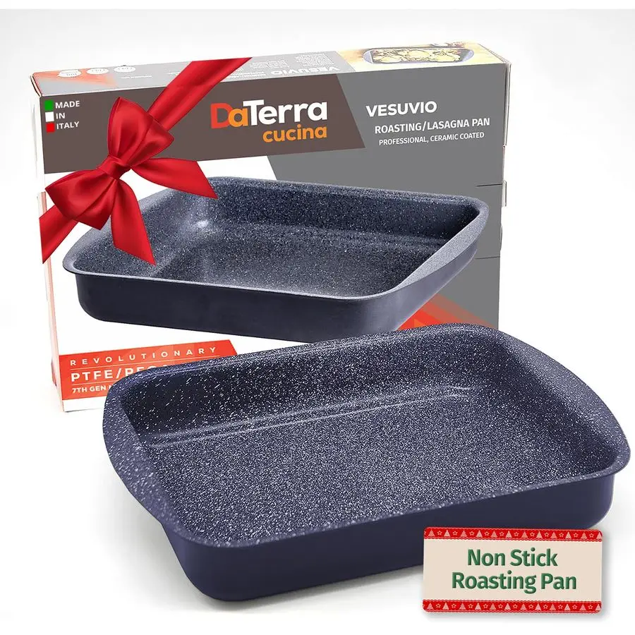 

Cucina Nonstick Roasting amp Lasagna Pan 16x12x3, CeramicCoated, Oven amp Stovetop Safe to 600F, Sturdy Base, PTFE, PFOA amp Lea