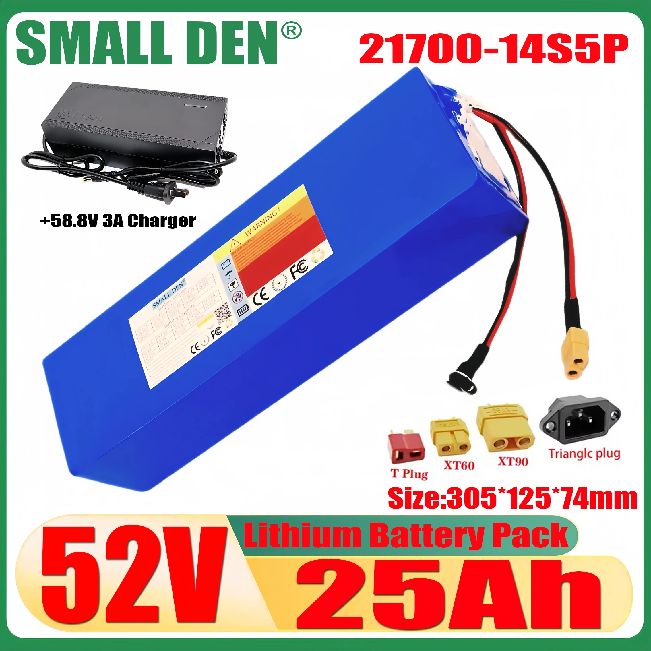 

New 52V 25Ah 21700 14S5P lithium-ion battery pack 1500W camping off-road vehicle rechargeable battery with 30A BMS + 3A charger