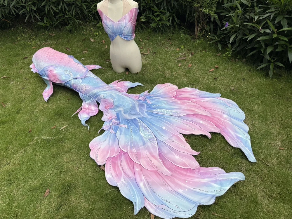 

Mermaid Tail Reinforced Fish Tail Dreamy Pink Blue for Aquarium Performance Swimsuits, Custom-Made Fish Skin Fish Tail