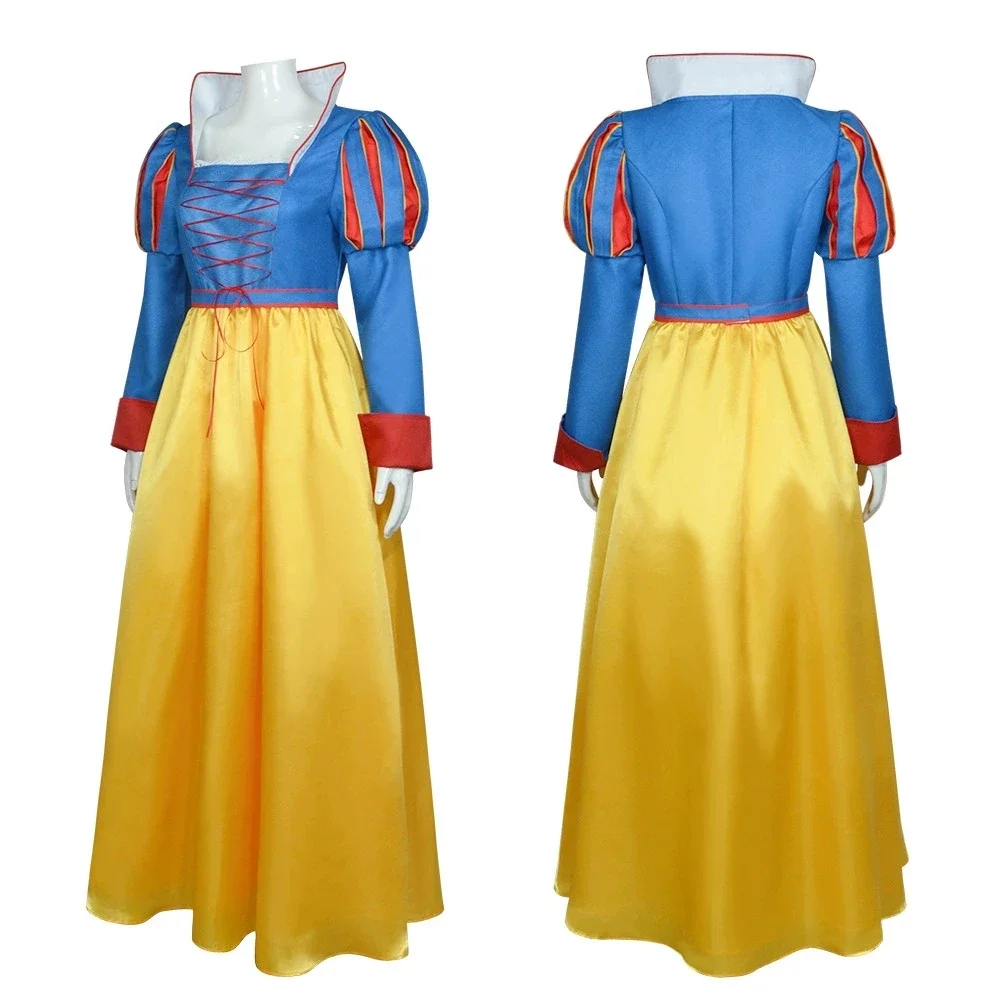Ausgefallenes Böse Königin Cosplay Stiefmutter-Kostüm Schneewittchen-Kleid Weißes Langes Kleid mit Krone Outfit Halloween-Verkleidung Bühnenkostüm