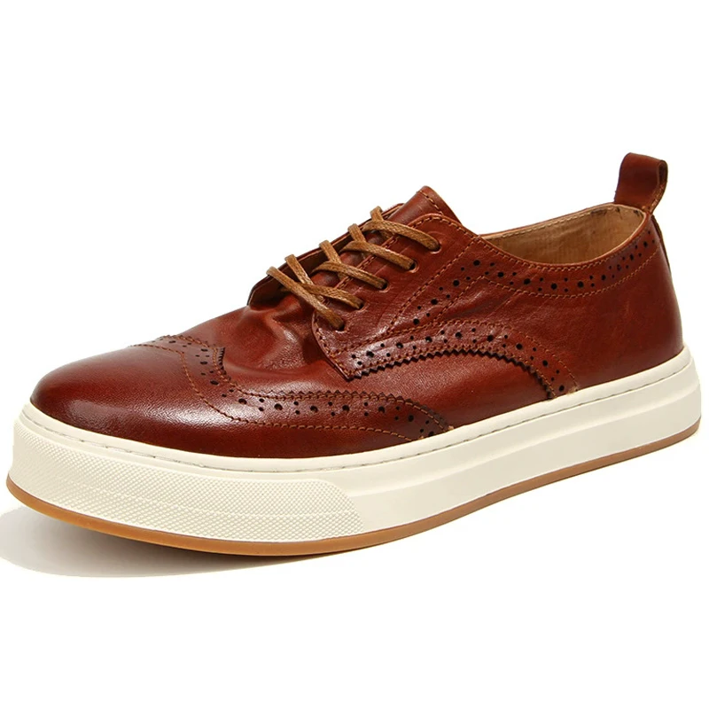 

Мужская кожаная обувь из натуральной кожи с резными блоками, мужская повседневная обувь ручной работы, нескользящая удобная обувь на платформе, обувь из воловьей кожи в стиле ретро