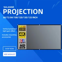 Salange 16:9 고휘도 반사 프로젝터 스크린, 메타 홈, 야외 사무실, 휴대용 프로젝션 스크린, 72, 84, 100, 120 인치