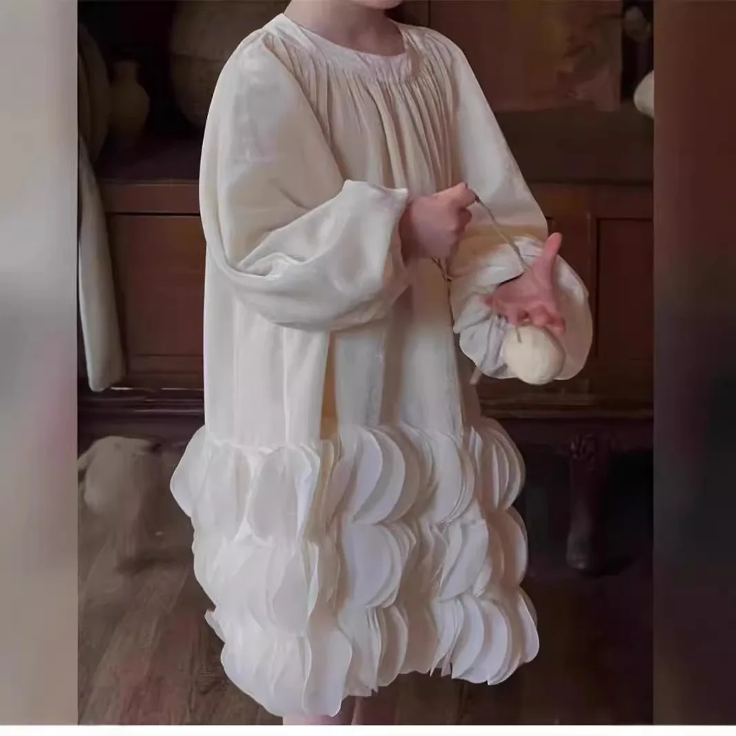 

Fancy Kids Clothes White Lace Girls Full Sleeve Princess Dress Wedding Girl Dresses Elegant Evening Birthday Party Ball Gown 2-9