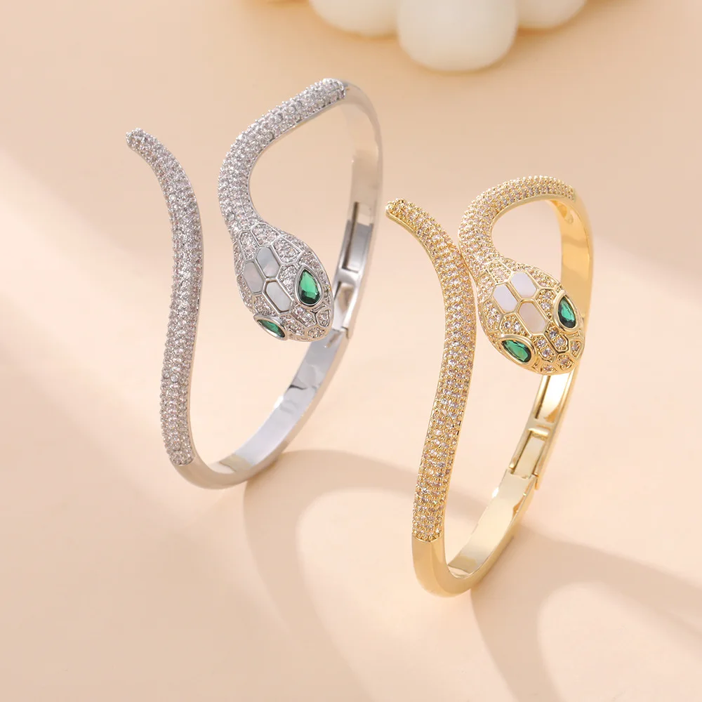 2025 Fashion zircon green eye snake shape bracelet new accessories for women open bracelet valentine's day gifts