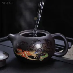 200ml Yixing Purple Clay Teapot High Temperature Discoloration Xishi Tea Pot Black Mud Beauty Filter Kettle Zisha Tea Infuser