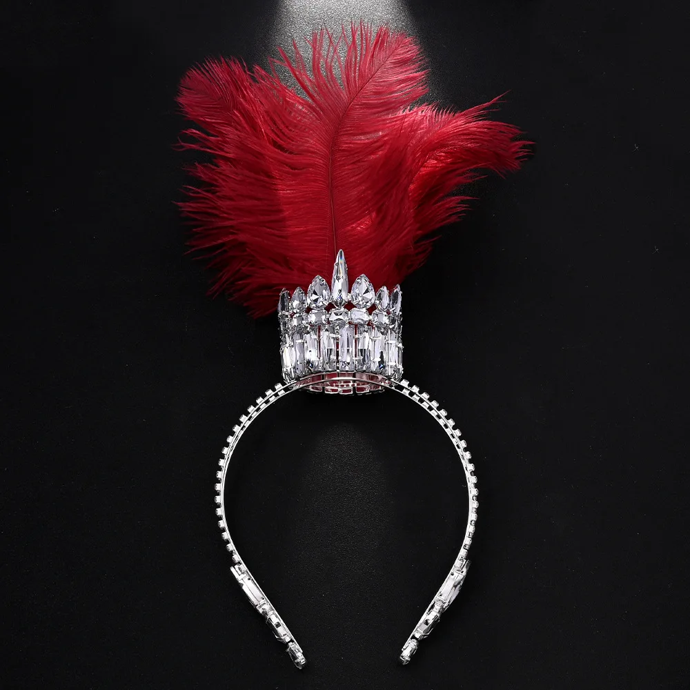Bestverkopende koningin overdreven verenkroonhoofddeksel voor dames met hoogwaardige waterdiamanthoofddeksels gotische balaccessoires