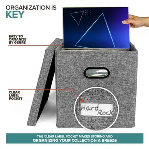 Hộp lưu trữ vinyl với nắp và tay cầm, tổ chức hồ sơ LP thanh lịch và thực tế, 12 8 Vinyl Caixa bán hàng chính - №8