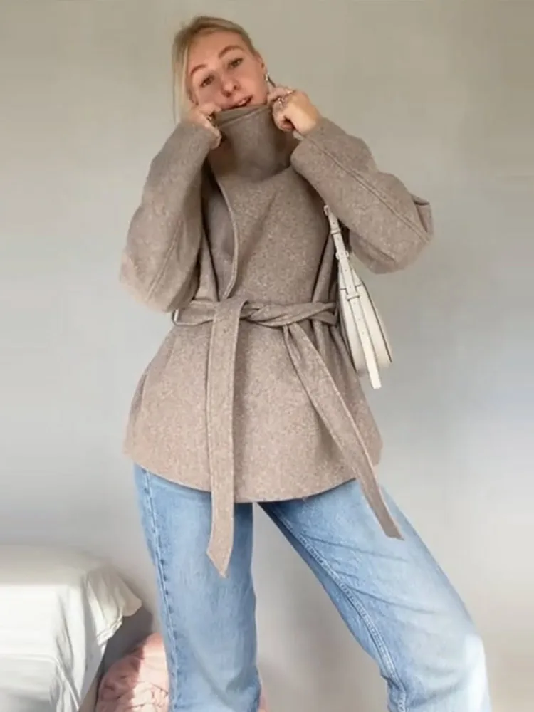 Elegantní kožešinová bunda s dlouhým rukávem a šněrováním, dámský kabát, podzim/zima 2025, volný, teplý, s kapucí - náhled 5