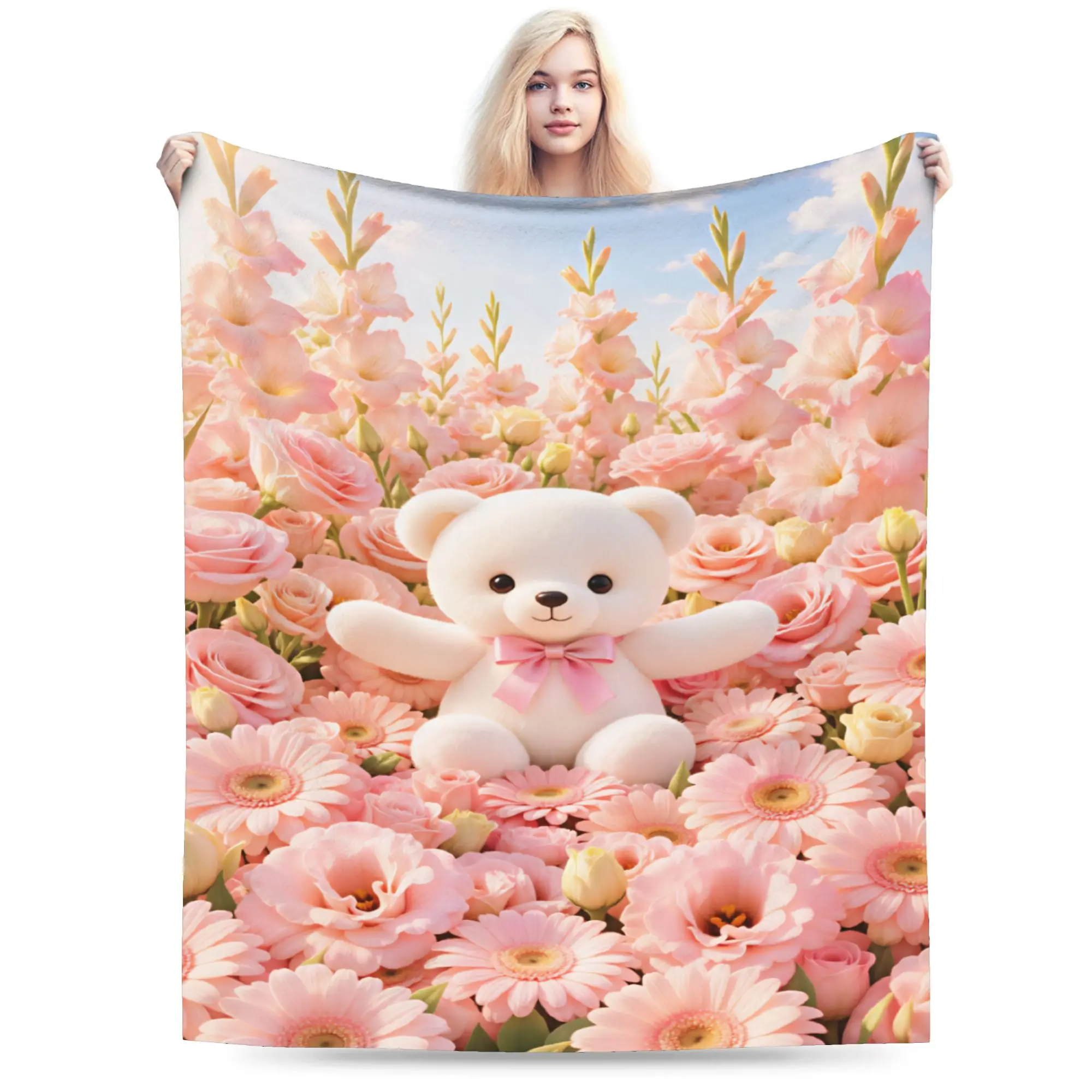 3D Fluffy Teddy Bear Throw Blanket Warm Trend Blanket  For Living Room Picnic Flannel Bedspread Bed Cover