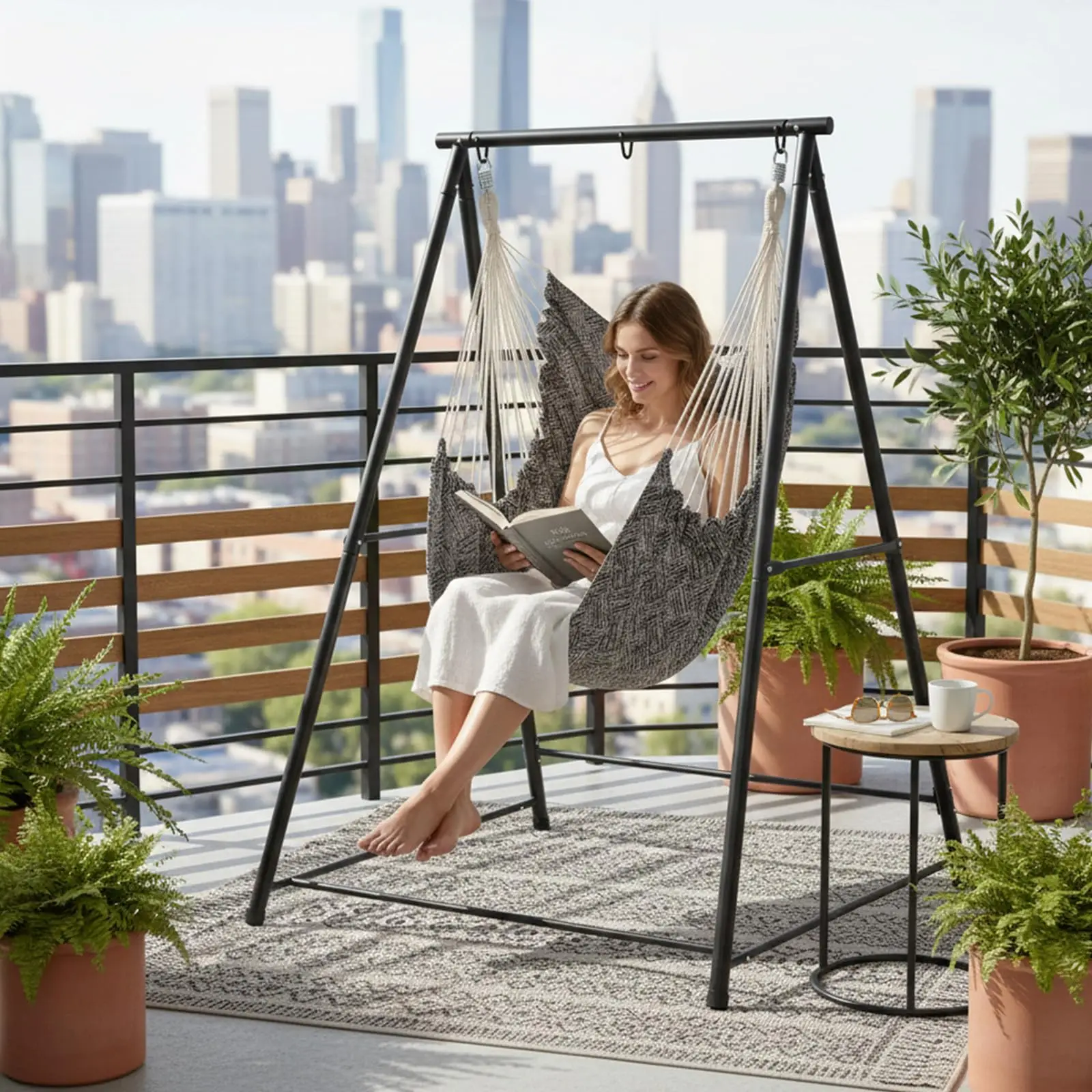 660LBS Heavy Duty Hammock Chair Stand, Universal Hanging Chair Stand with Reinforced Connection Bars, Multi-Use Swing