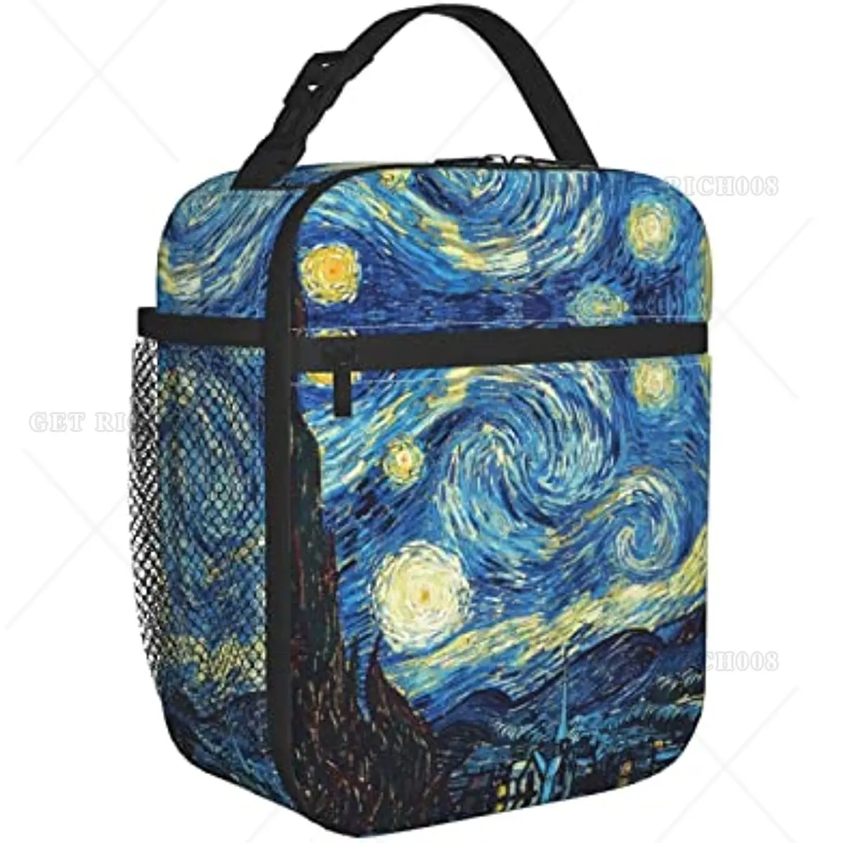 Van Gogh กระเป๋าใส่ข้าวกลางวันภาพวาดสีน้ำมันรูปท้องฟ้าเต็มไปด้วยดวงดาวสำหรับกลางคืนกล่องอาหารกลางวันนำกลับมาใช้ได้เก็บความเย็นพกพาได้มีซิปสำหรับผู้หญิงผู้ชายชายหาดปิกนิก