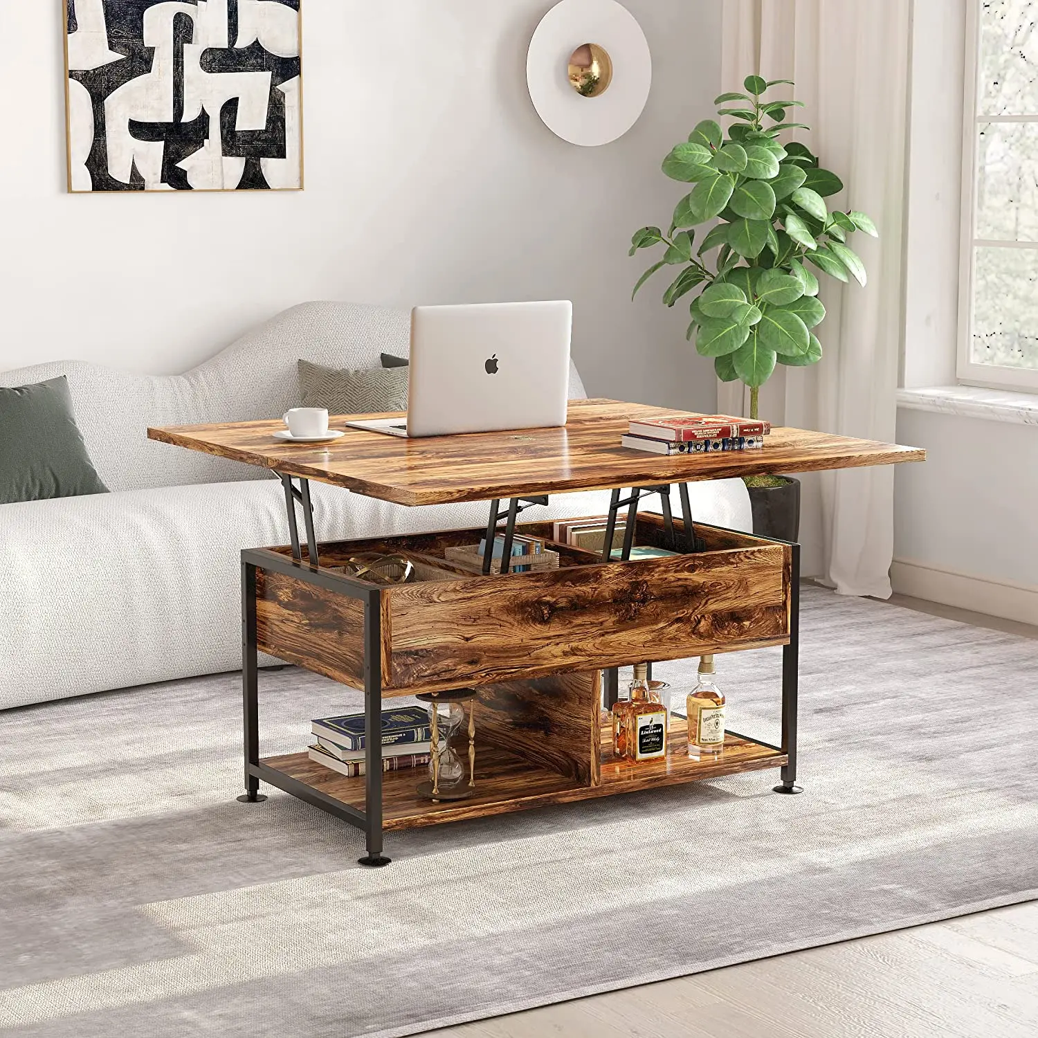 3-in-1 Multi-functional Smart Coffee Table With Hidden Compartments And A Modern Height-adjustable Tabletop For The Living Room