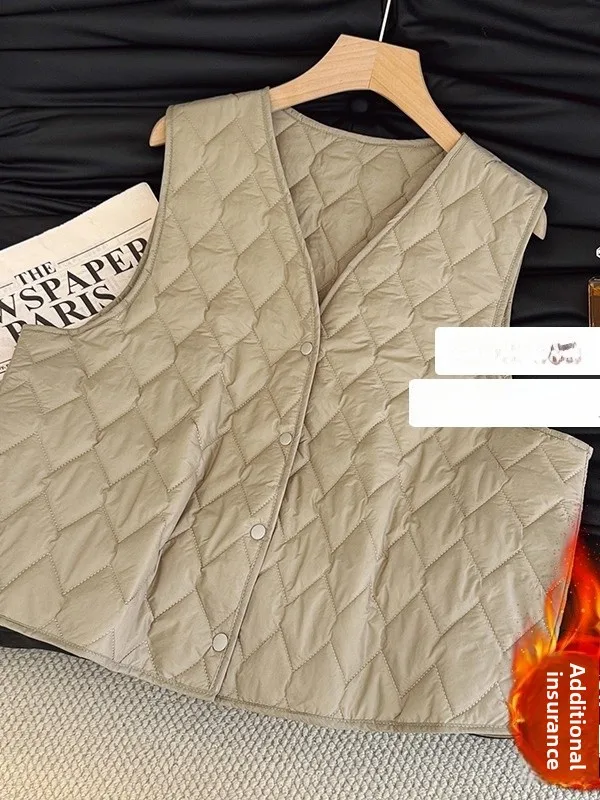 

Retro Sle Women's down Cotton Vest V-Ne Quilted Lightweight Warm Svel Open Cardigan Inner Wear for Winter