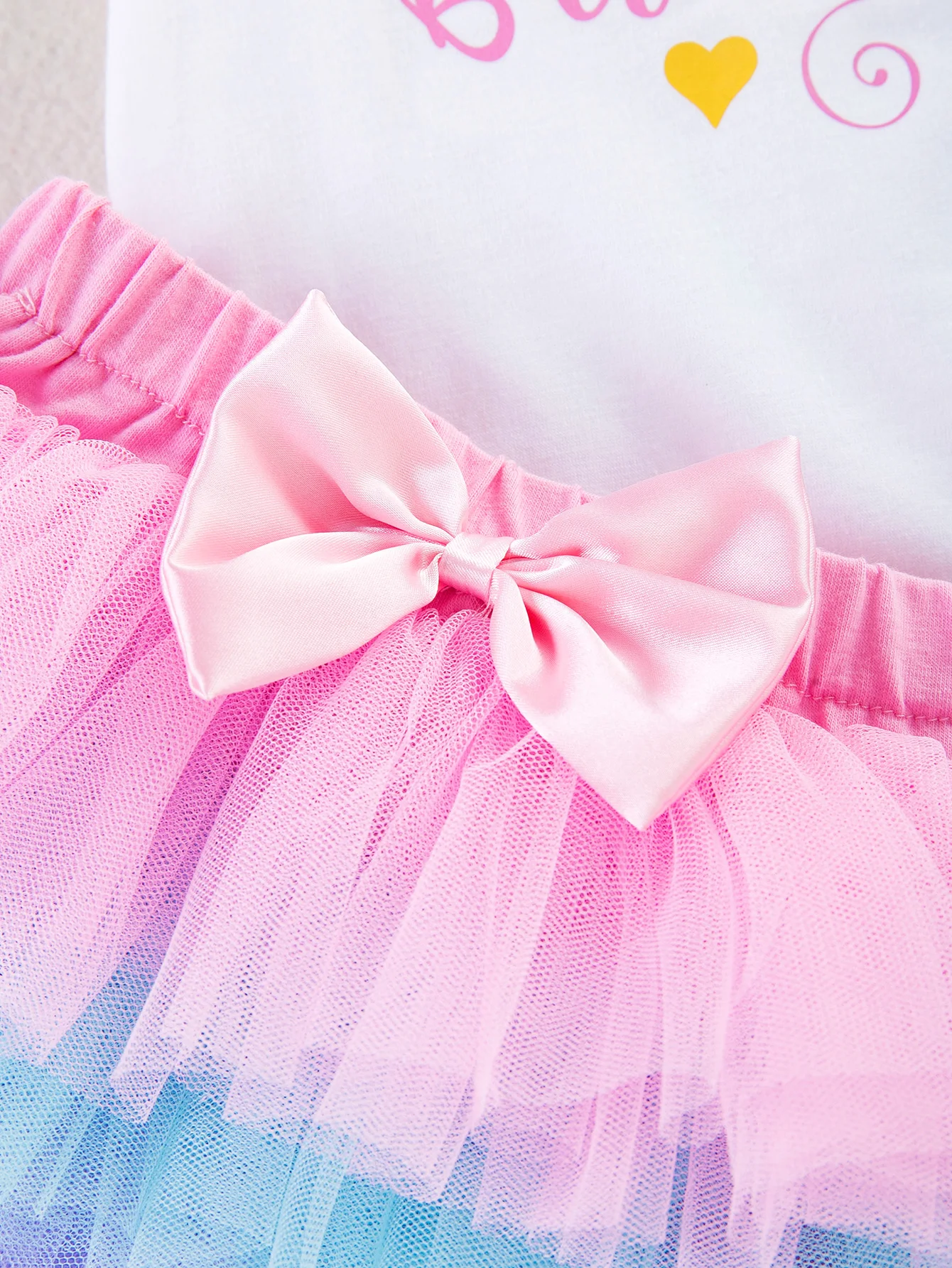 Baby Mädchen 1. Geburtstag Outfit-Set - "Mein 1. Geburtstag" Rüschenärmel-Body + Ombre Tüll-Tutu-Rock + Schleifen-Stirnband, 3-teilig – Detail 6