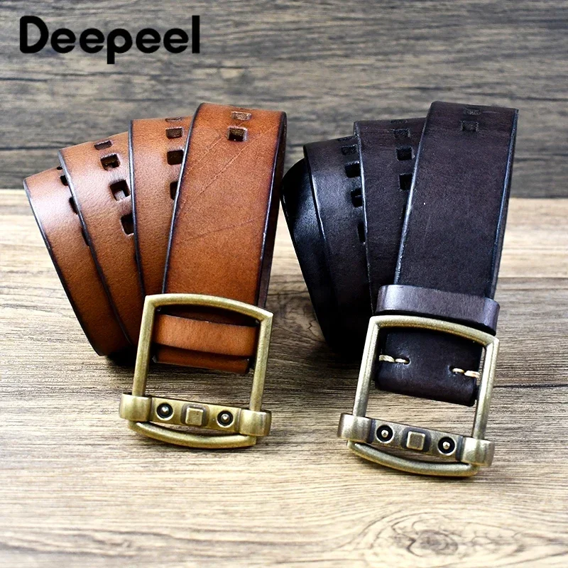 

Deepeel 38mm Men's Pin Buckle Belt High Quality Retro Genuine Leather Belts Pure Copper Cowhide Crafts Designer Jeans Waistband