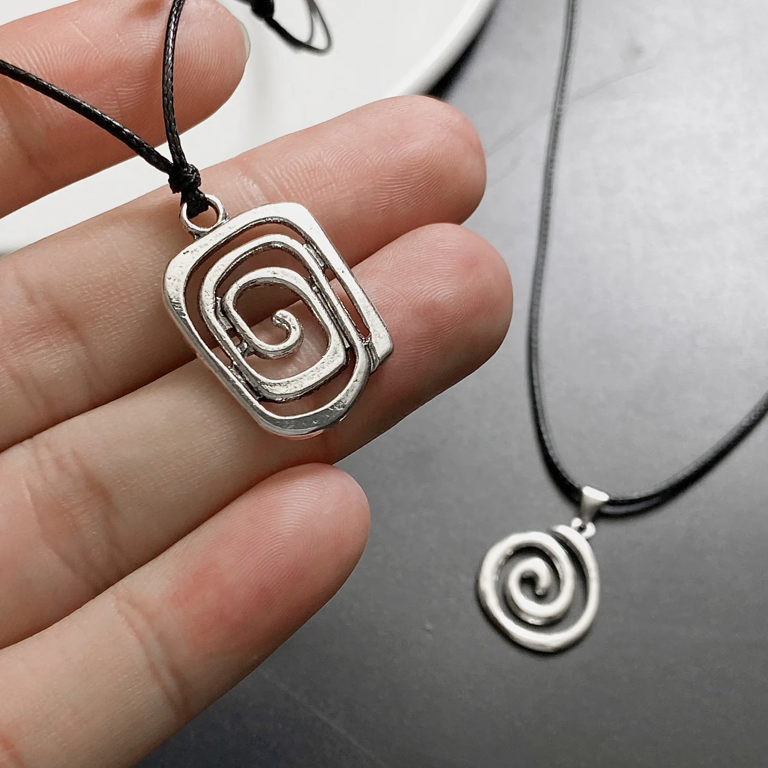 Vintage Fashion Spiral Vortex Pendant Couple Necklace For Women Men Gothic Punk Geometric Black Rope Necklace Male Charm Gift