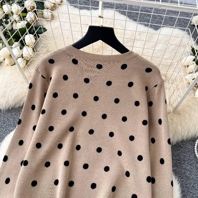 Neploe French High-End Small Fragrance Style Two Piece Set Femme 2024 Autumn O-Neck Polka Dot Knitted Sweater Hip Bag Skirts