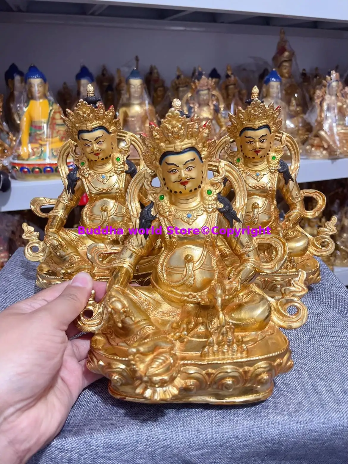 free ship 2025 Yellow Jambhala God of Wealth Buddha statue Buddhist HOME shop Worship brass statue Bring good luck money wealth