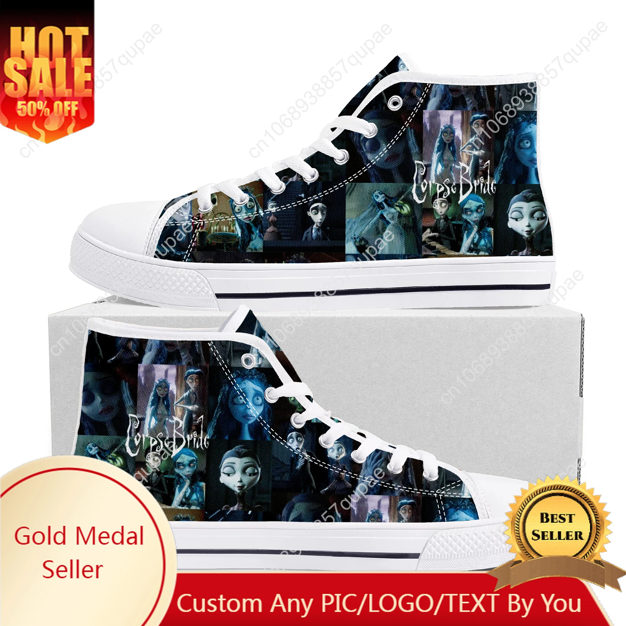 

Corpse Bride Cartoon High Top High Quality Sneakers Men Womens Pop Teenager Canvas Sneaker Casual Couple Shoes Custom Shoe White