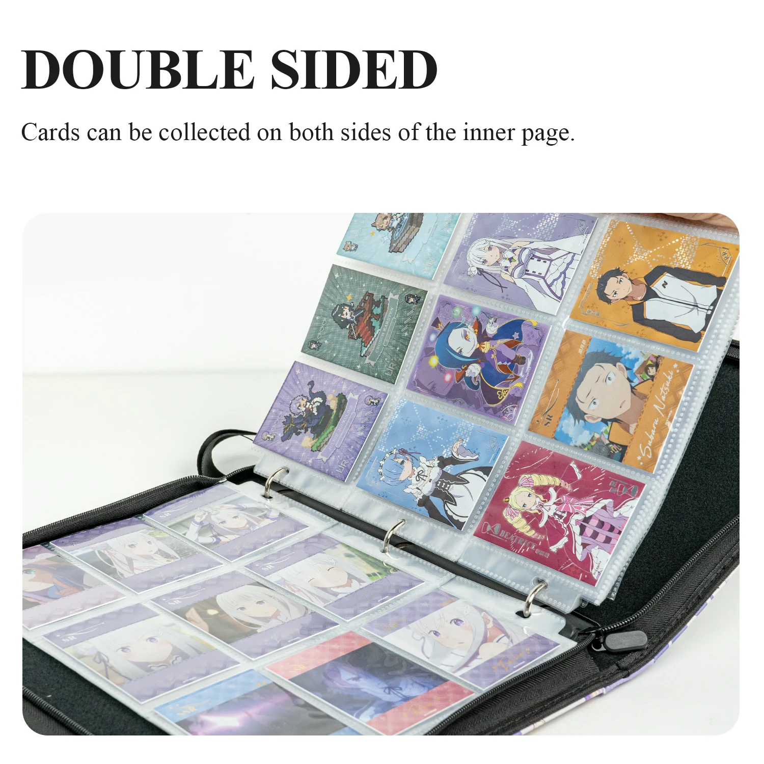 CARDFUN Re:Life In A Different World From Zero Card Album 9 Pocket Card Binder with Sleeves 360 Double Sided Pocket PU Leather