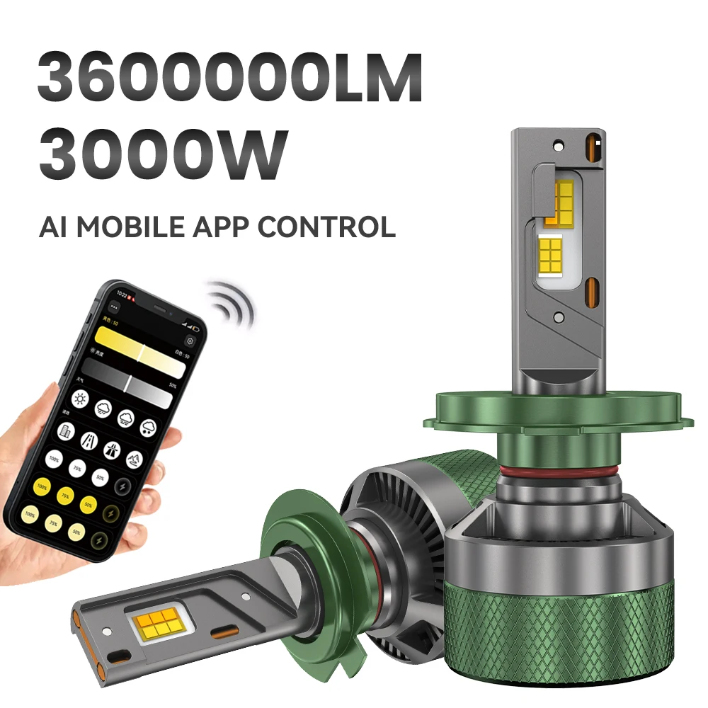 

H4 LED Headlight Bluetooth APP Control Color 3000W H4 H7 LED H1 H11 9005 9006 HB3 HB4 Auto Bulbs LED Lights for Car Headlights